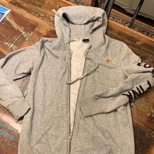 Pink Gray Zipper Jacket w/leopard heart